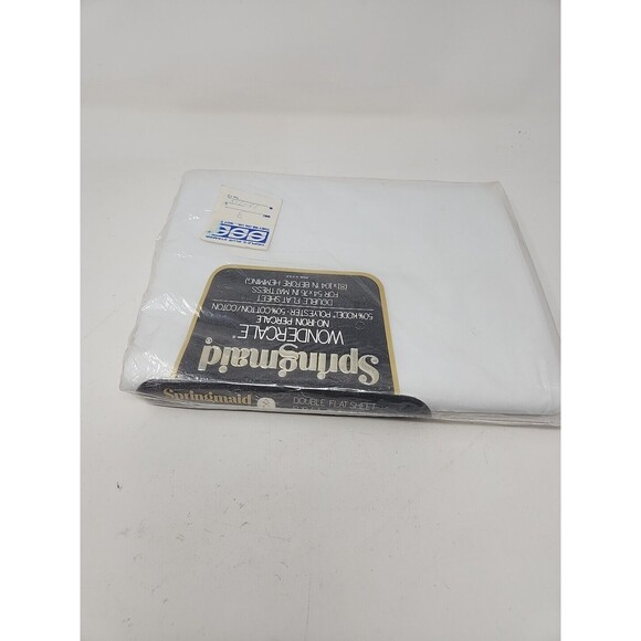 Springmaid Wondercale Percale Double Size Flat Sheet NOS White 81 X 104 No IRON - Picture 5 of 10